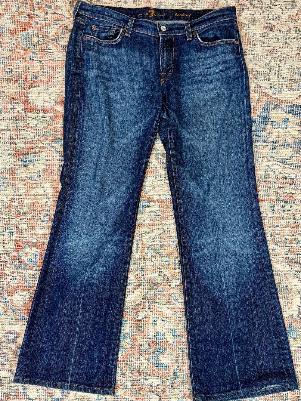 7 For All Mankind Jeans 32 Y2K Bootcut Flare Made USA Dark Wash Stretch - Picture 2 of 13